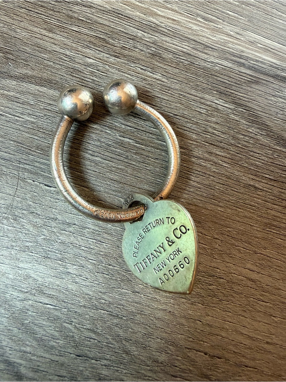 Tiffany & Co. Silver-Tone Heart Tag Key Ring with Ball Ends